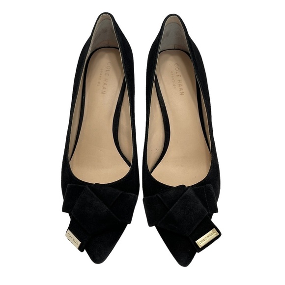 Cole Haan Ophelia Suede Pointed Toe Black 3” Heels with Bow Size 6.5 B - Picture 4 of 13
